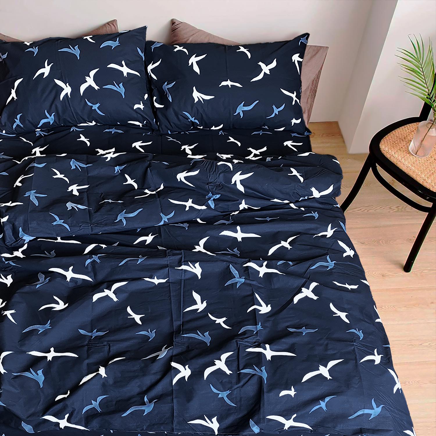 Комплект постельного белья Zastelli Birds Ласточки на синем бязь евро 200х220 см Blue (20491)