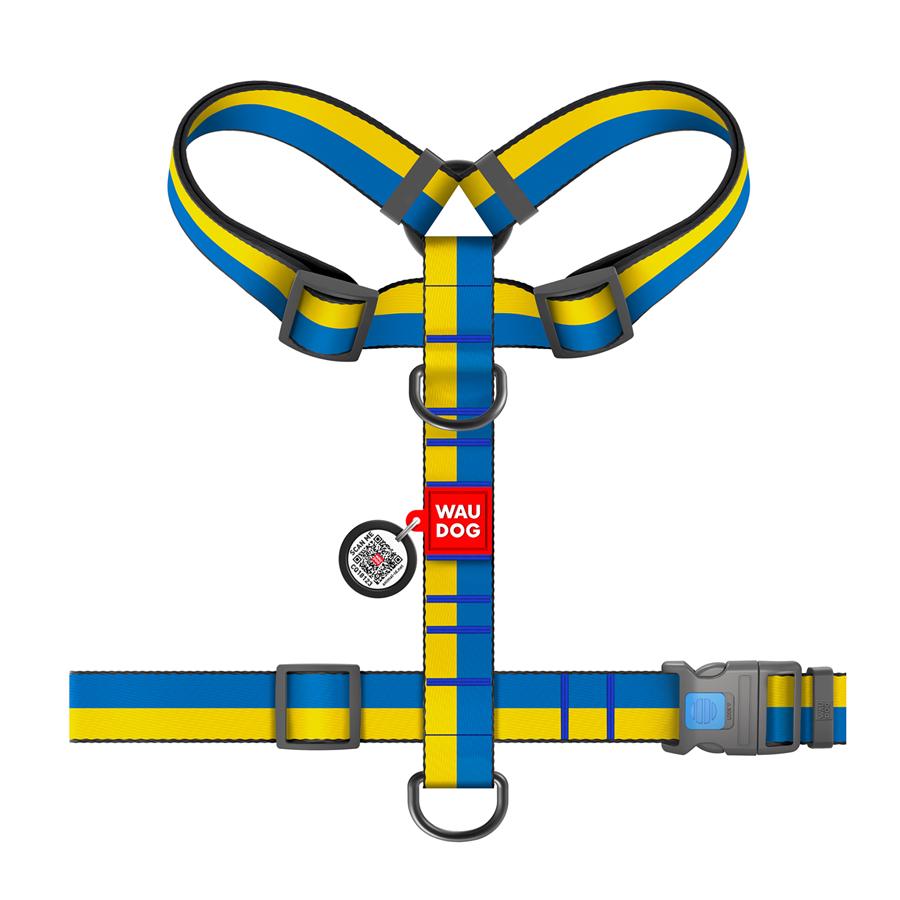 Шлея для собак анатомическая Waudog Nylon Colors of freedom с QR-паспортом XL 35 мм А 55-95 см/В 70-110 см Blue/Yellow (323-4020) - фото 2