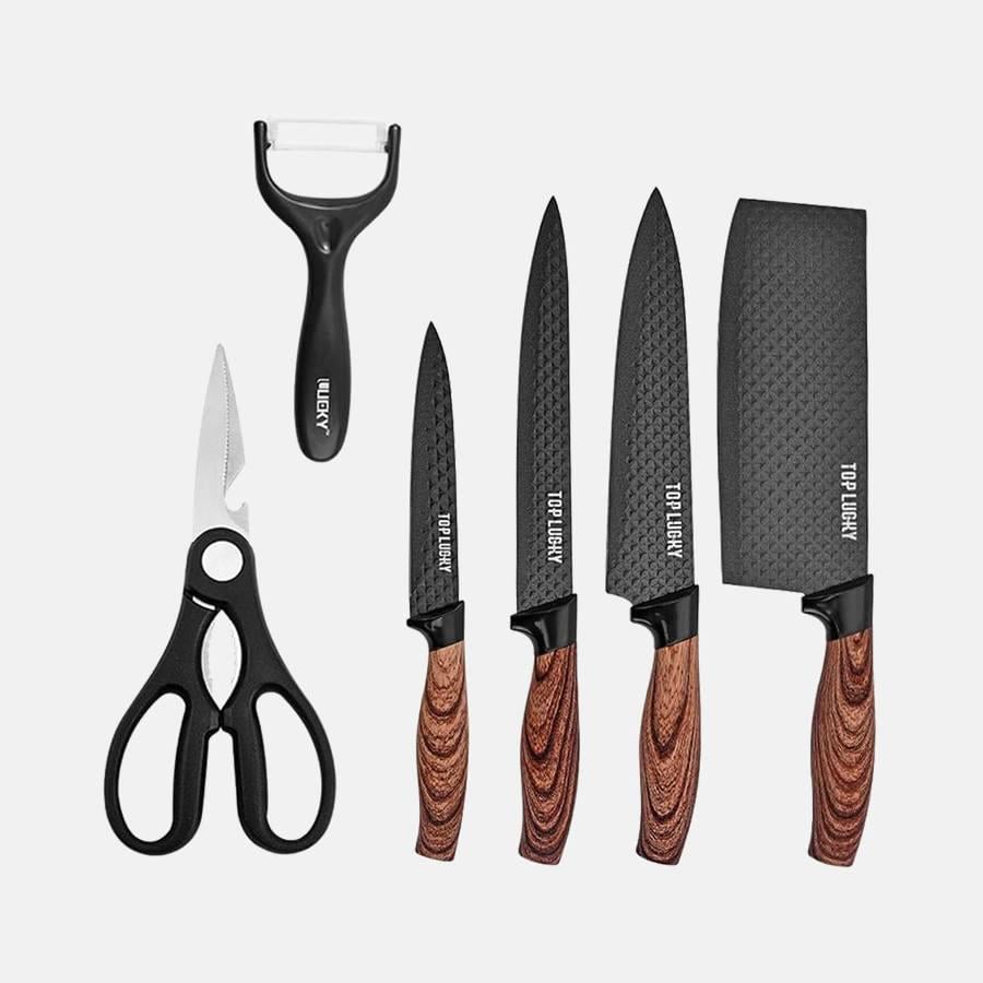 Кухонный набор профессиональных ножей 6в1 из нержавеющей стали и деревянными ручками - фото 4 Кухонный набор профессиональных ножей 6в1 из нержавеющей стали и деревянными ручками - фото 4