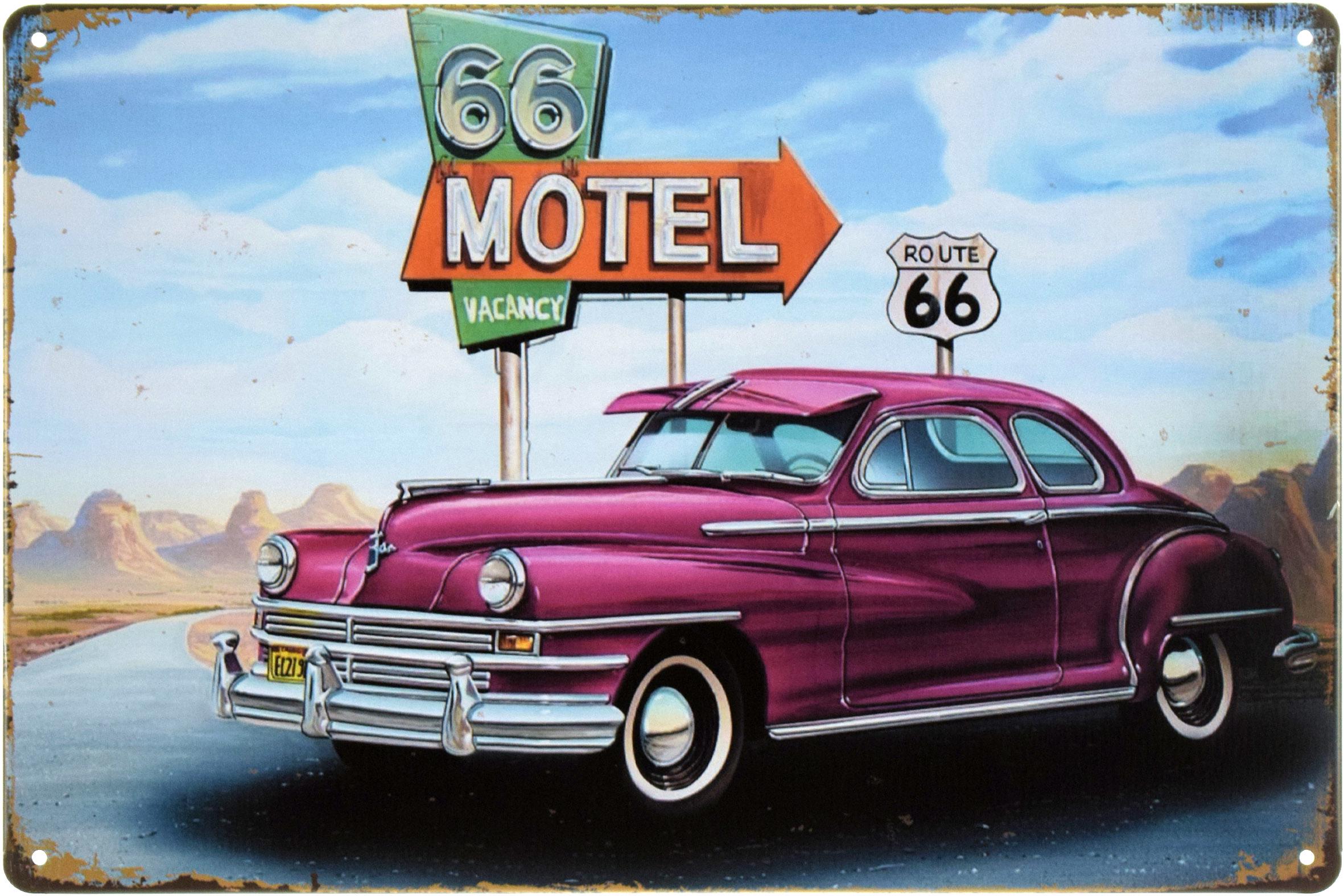 Табличка металлическая Motel 66 Route 66 20x30 см