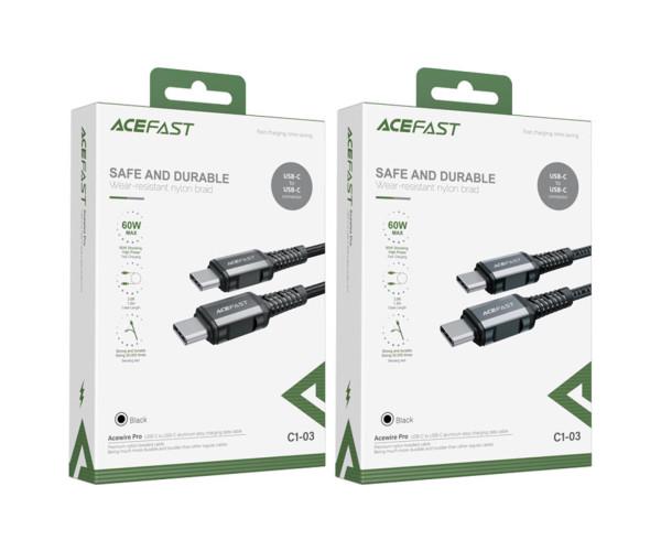 Кабель Data Acefast C1-03 Type-C-Type-C 3A 1,2 м Black (06AFC1-03B) - фото 3