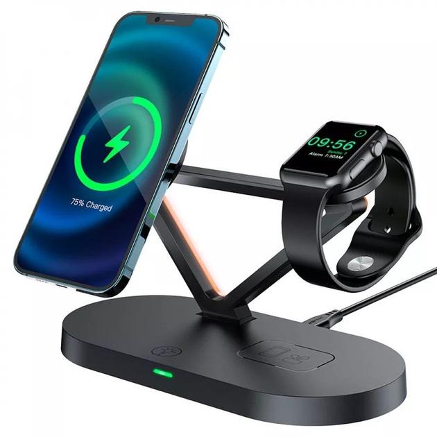 Док-станція Acefast 3в1 Magnetic Wireless Charger Black (665654) - фото 2