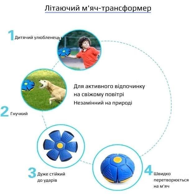 М'ячик-трансформер літаючий Flat Ball Disc НЛО Фрісбі з LED підсвічуванням для дітей Синій (25206155) - фото 4 М'ячик-трансформер літаючий Flat Ball Disc НЛО Фрісбі з LED підсвічуванням для дітей Синій (25206155) - фото 4