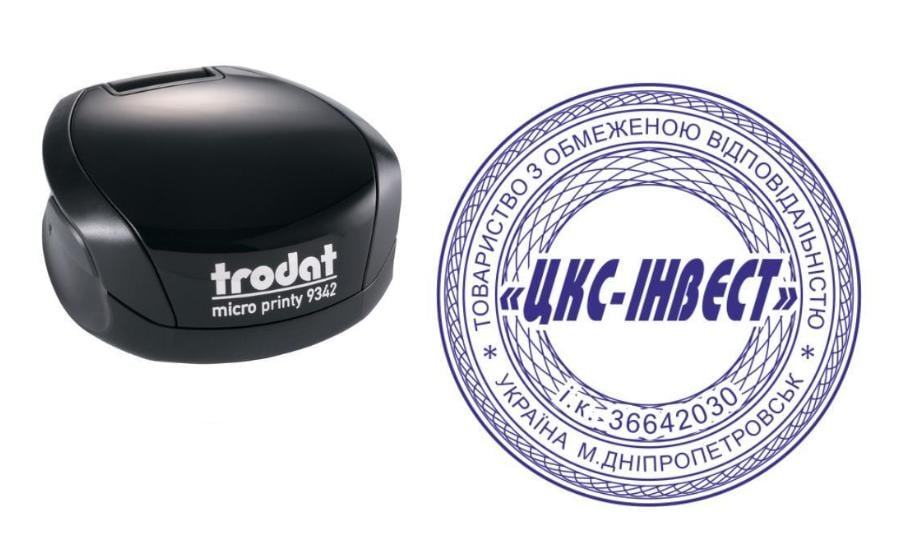 Печатка ТОВ на кишеньковому оснащенні Trodat Micro Printy 9342 d 42 мм Чорний (ТОВ12/9342/B)