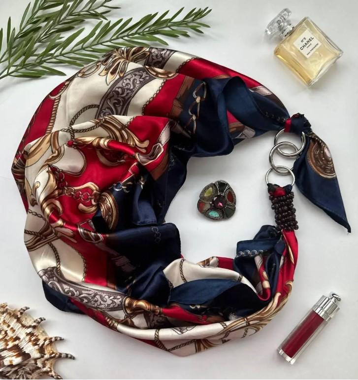 Хустка шовкова My Scarf Карнавал у Венеції 90 на 90 см оздоблена камінням гранат