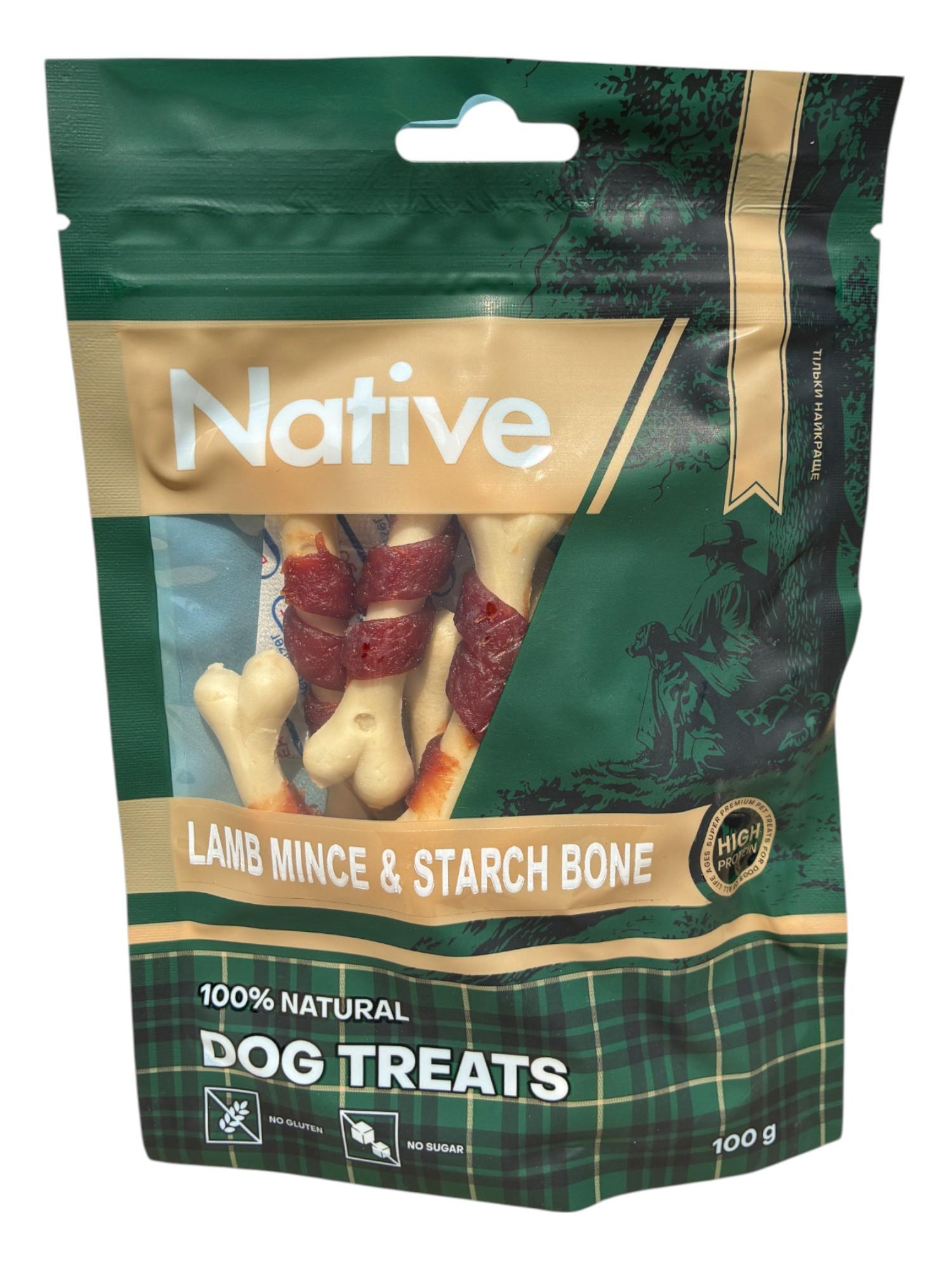 Ласощі для собак NATIVE Lamb Mince&Starch Bone Фарш з ягня і крохмальна кістка 100 г (31043002n)