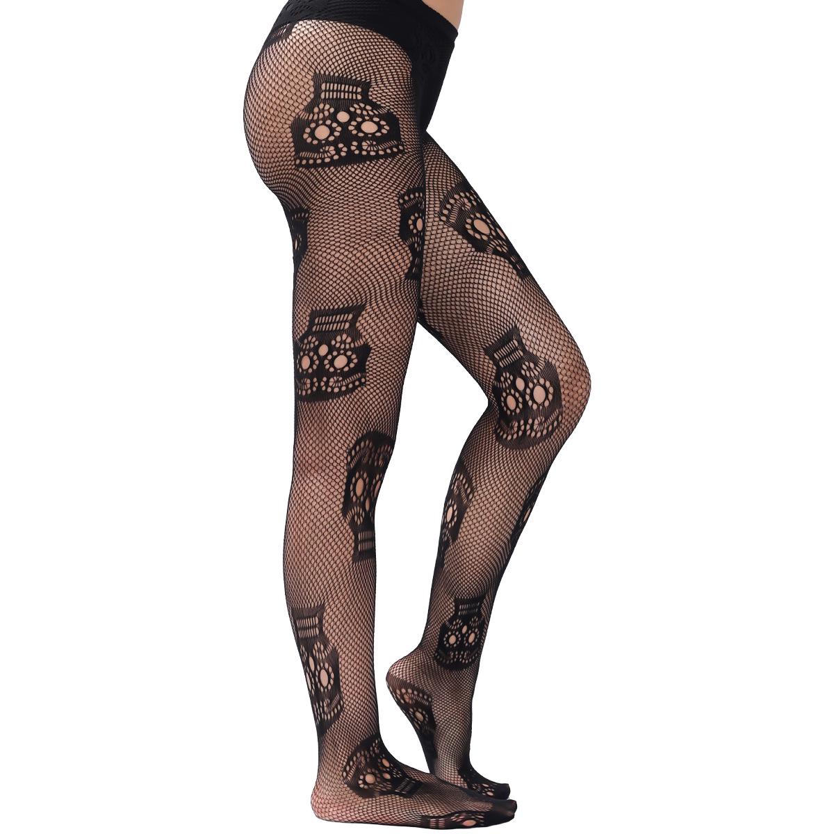 Колготки с черепами в сетку женские One size Черный (601581) - фото 5