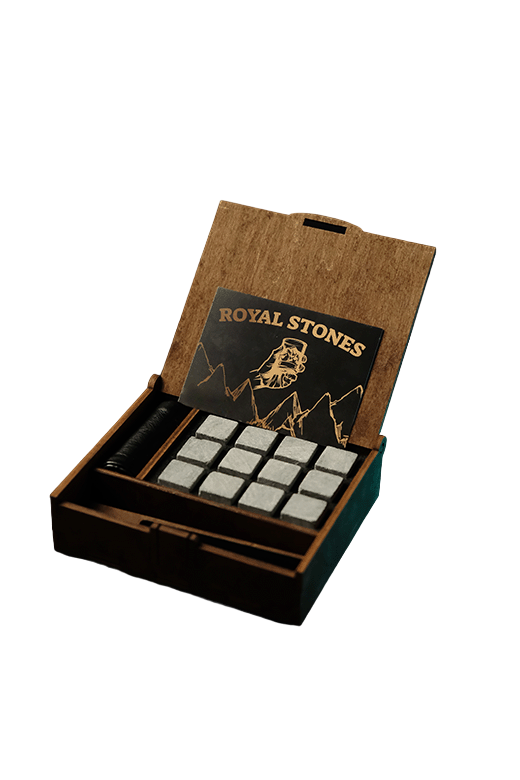 Камни для виски Royal Stones 12 шт. с мешочком и щипцами в деревянной упаковке с сертификатом (19448418)