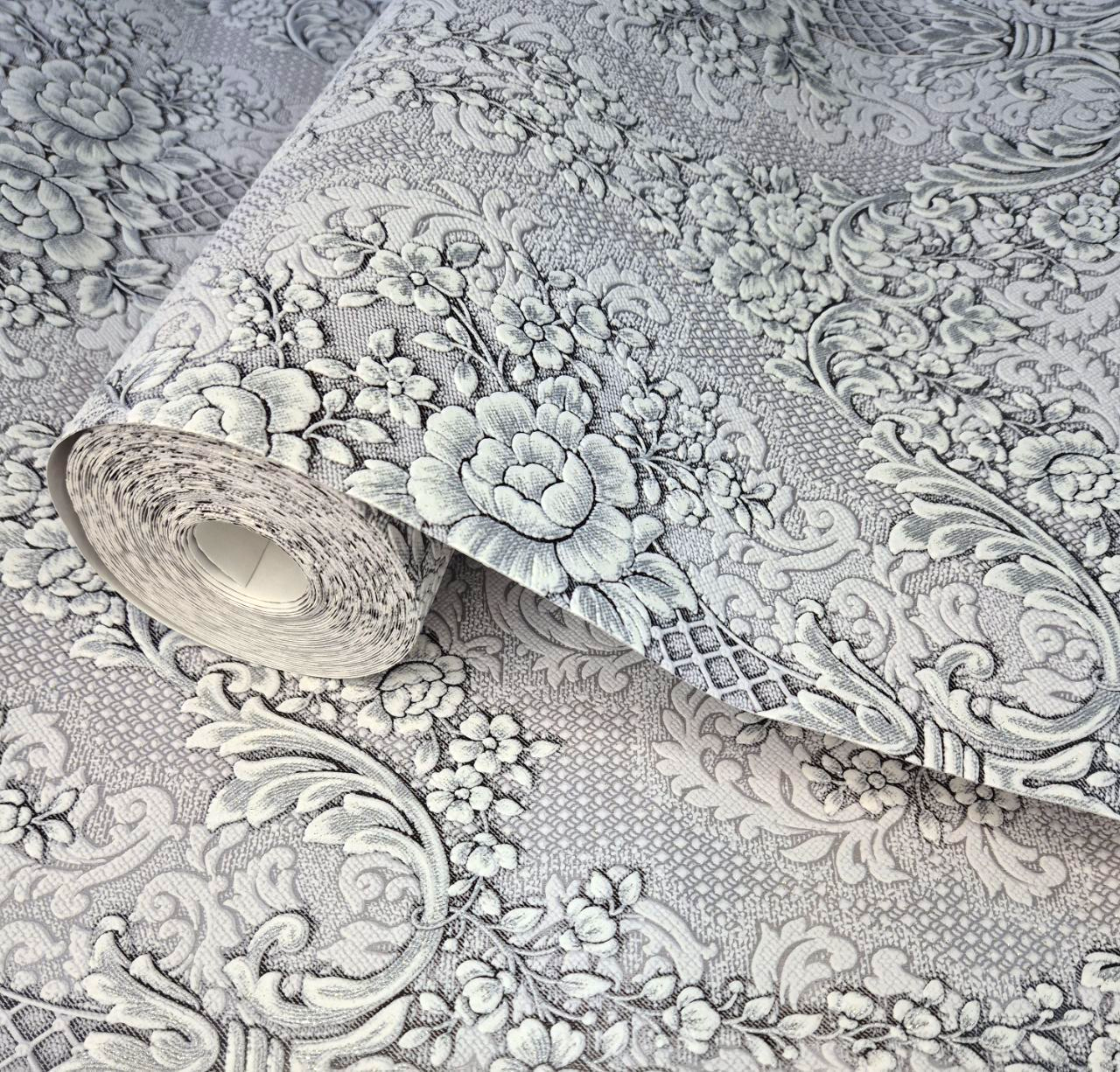 Обои виниловые 5766-10 классические с цветочным орнаментом для гостиной/спальни/кабинета 10x0,53 м Серый (2560509571)