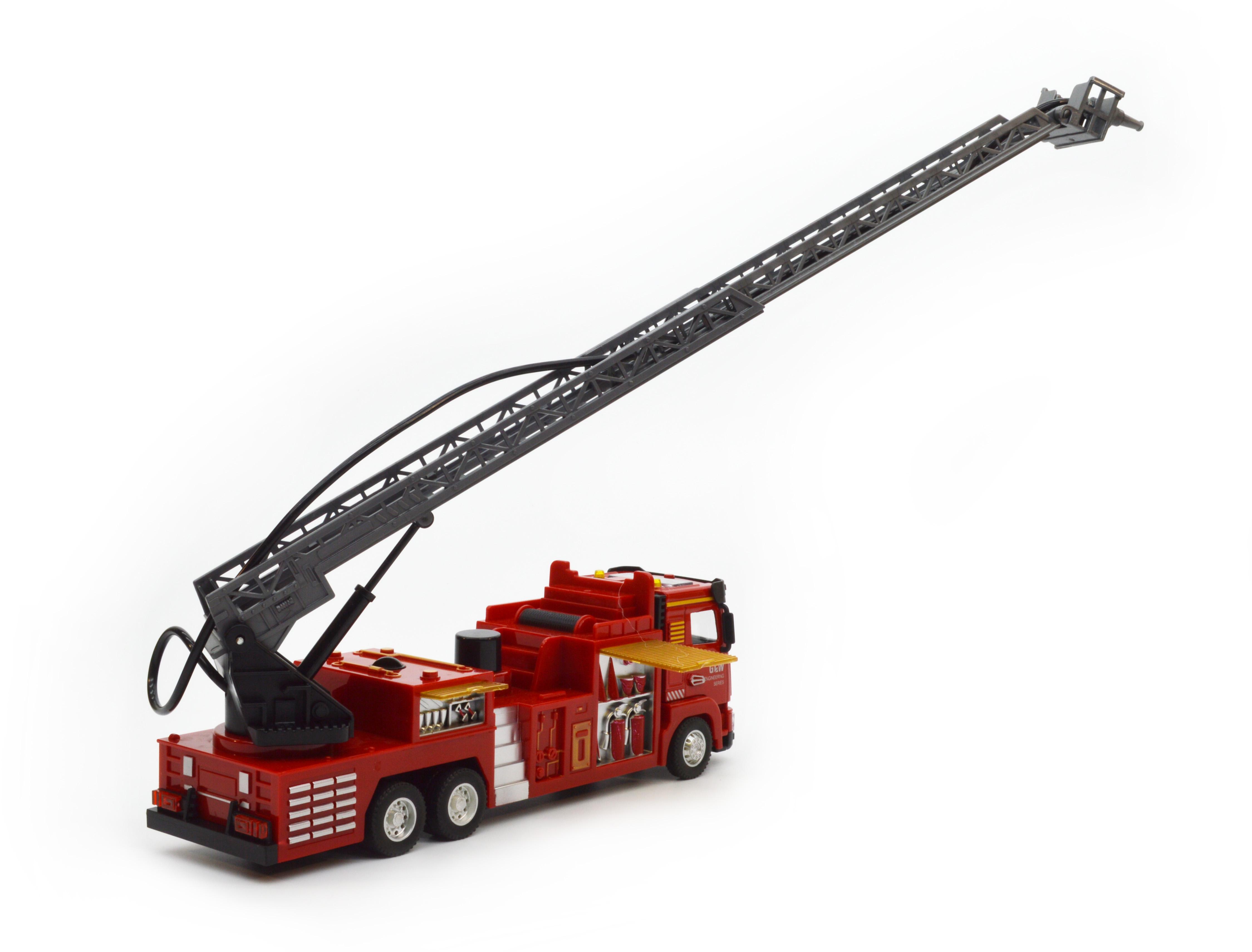 Модель пожежної машини з металевою кабіною інерція звуки світло розсувна драбина помпа (16041) - фото 4