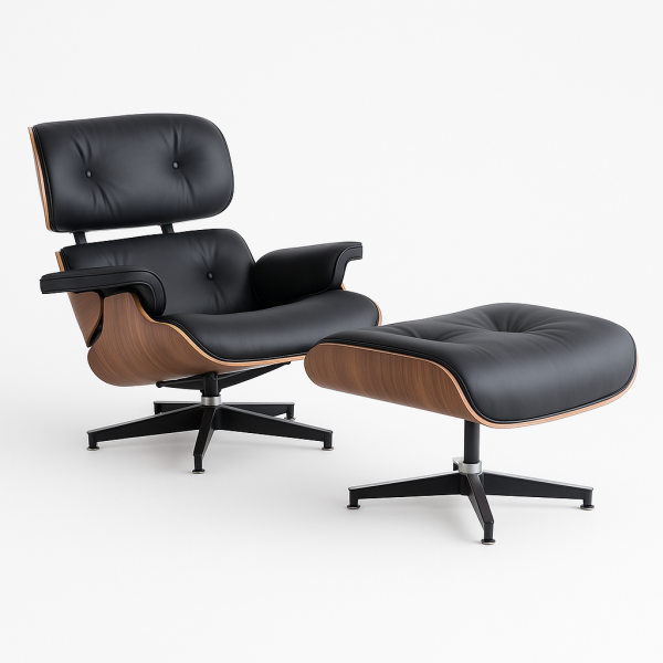 Кресло с отоманкой Релакс экокожа Черный/Орех (30585337)