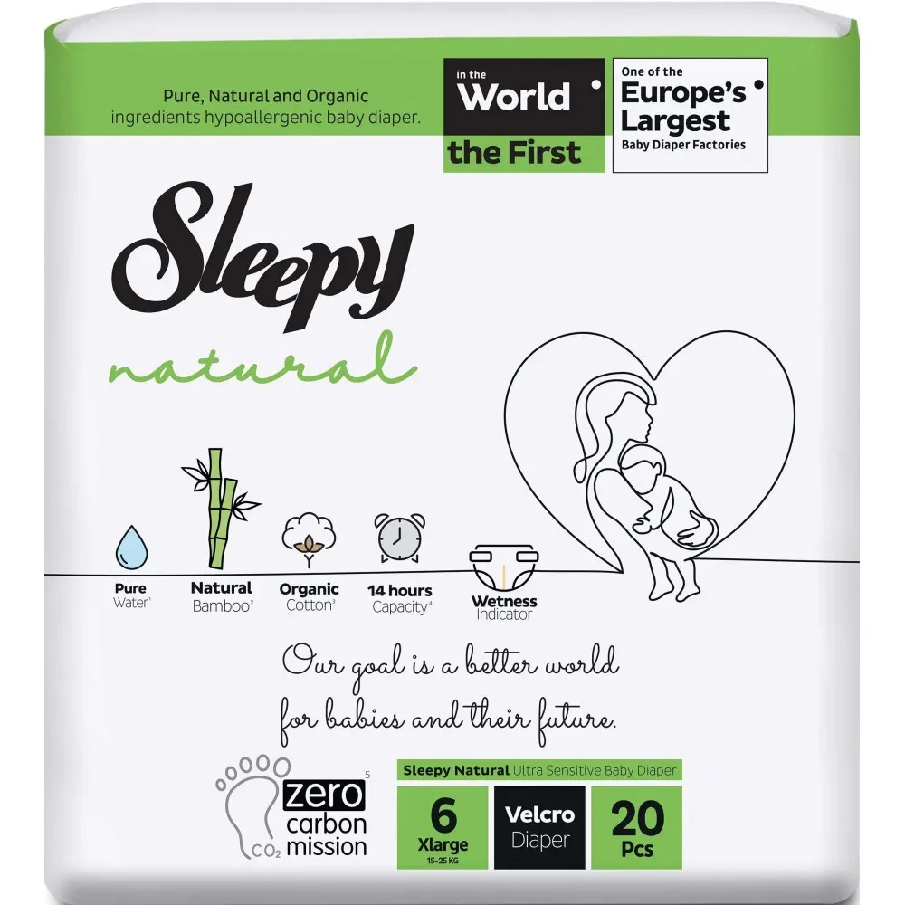 Підгузки дитячі Sleepy Natural XL 6 15-25 кг 20 шт. (000005926)