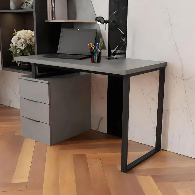 Комп'ютерний стіл Лофт StepLoft з металевим каркасом ДСП 140х60 см Чорний/Титан (Comp-table-167)