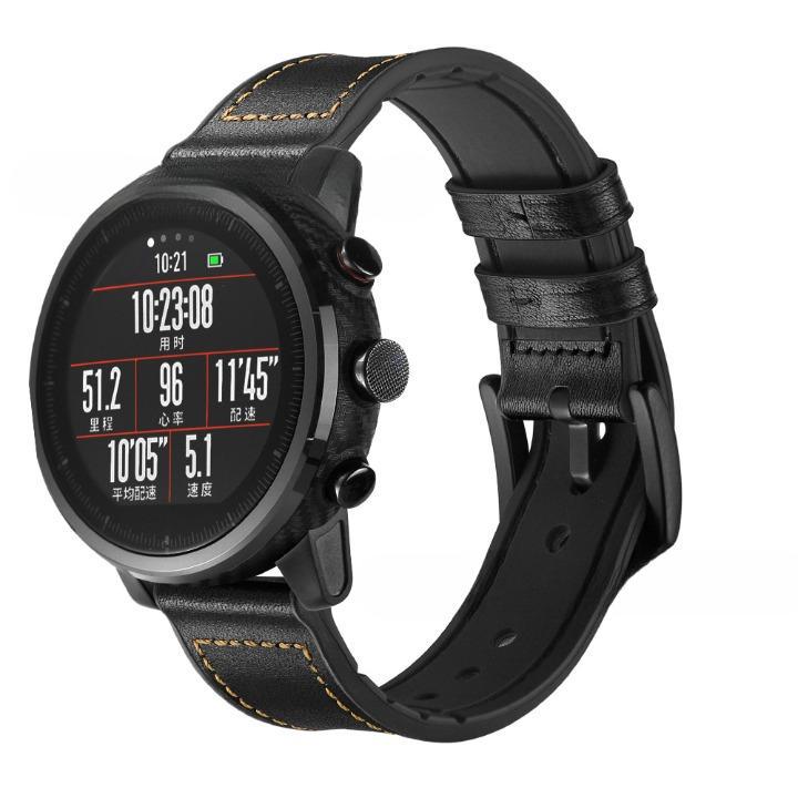 Ремешок для смарт-часов Youth Version для Amazfit GTR 2 Pace Stratos/Huawei Watch GT 2/Samsung Gear S3 кожаный/силиконовый 22 мм Черный (2191P)