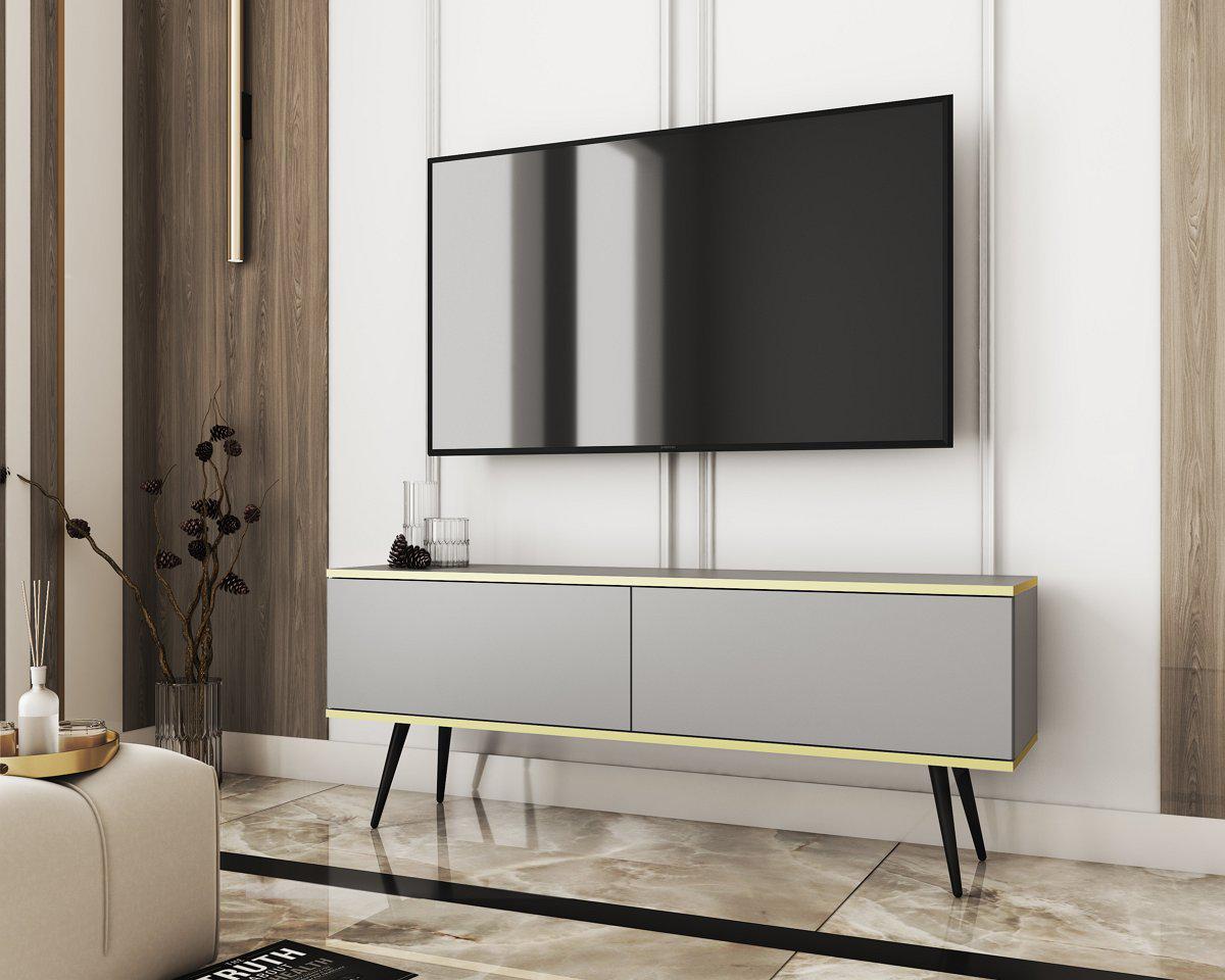 Тумба под телевизор Perfect Home Oro RTV135 2-дверная с черными ножками Серый (PFH-091325)