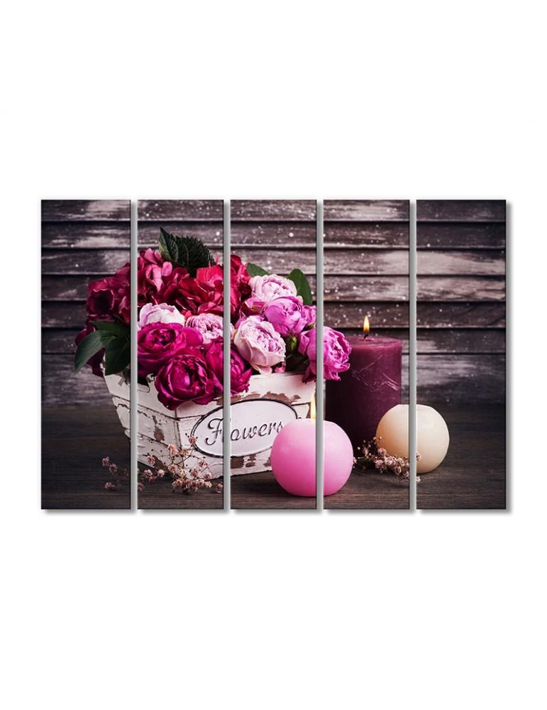 Картина модульная Пионовидные розы 5 модулей 70x105 см