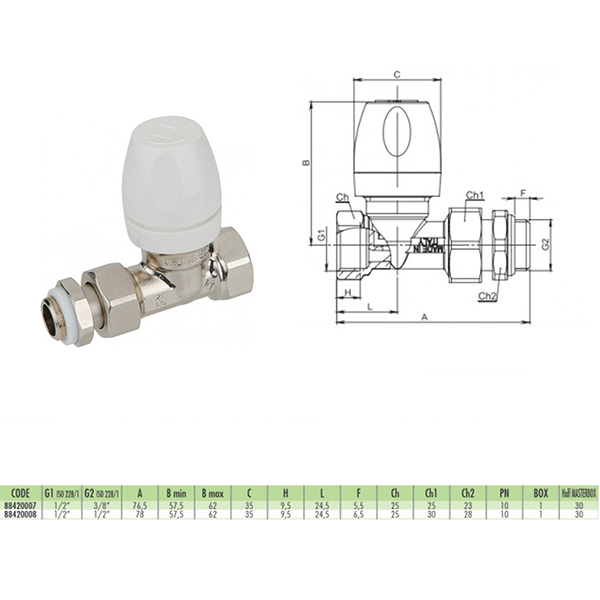 Клапан Bugatti термостатический прямой 1/2″″x1/2″″ 8842 - фото 2