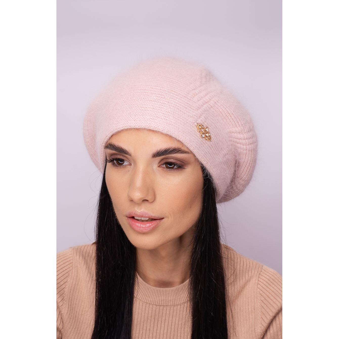 Берет женский ангоровый Leks Диво one size Светлая пудра