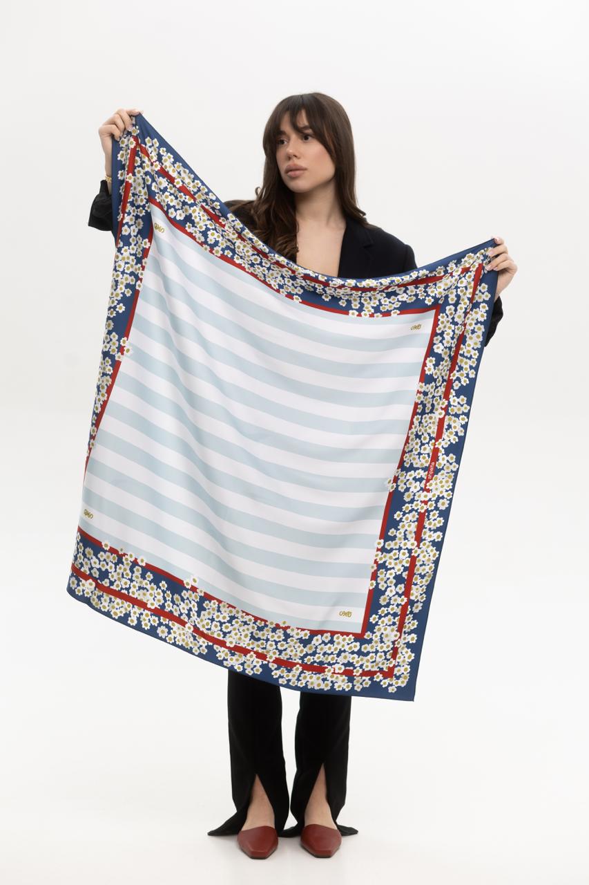 Платок Ромашки шелковый односторонняя печать 55х55 см Сине-белый (27558057) - фото 3 Платок Ромашки шелковый односторонняя печать 55х55 см Сине-белый (27558057) - фото 3