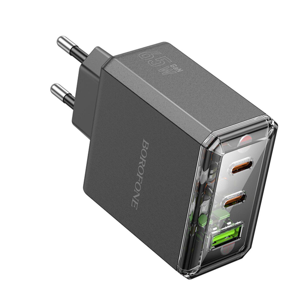 Зарядный адаптер Borofone BAS34A Treasure 65W с 3 портами 2xUSB-C 1xUSB-A Черный (612289) Зарядный адаптер Borofone BAS34A Treasure 65W с 3 портами 2xUSB-C 1xUSB-A Черный (612289)