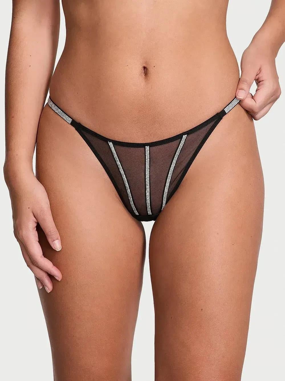 Трусики Victoria's Secret Sheer Shine Thong Panty Black M Черный (26814570)