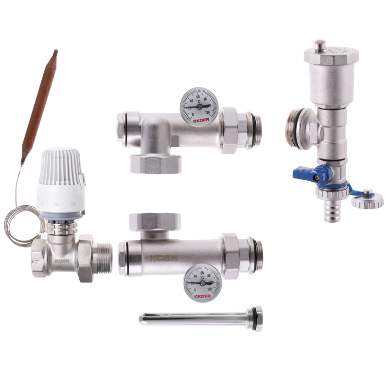 Змішувальний вузол для колекторів KOER KR.1022L1-1” з лівим підключенням без насоса прямий (KR2912)