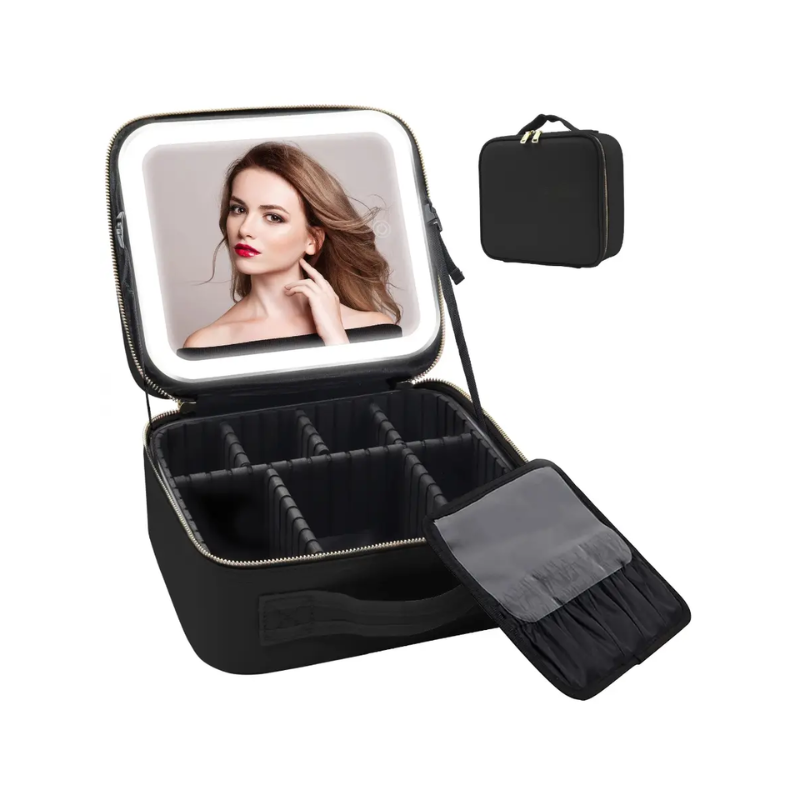 Косметичка-органайзер дорожная с зеркалом/LED-подсветкой кожаный (2540541120)