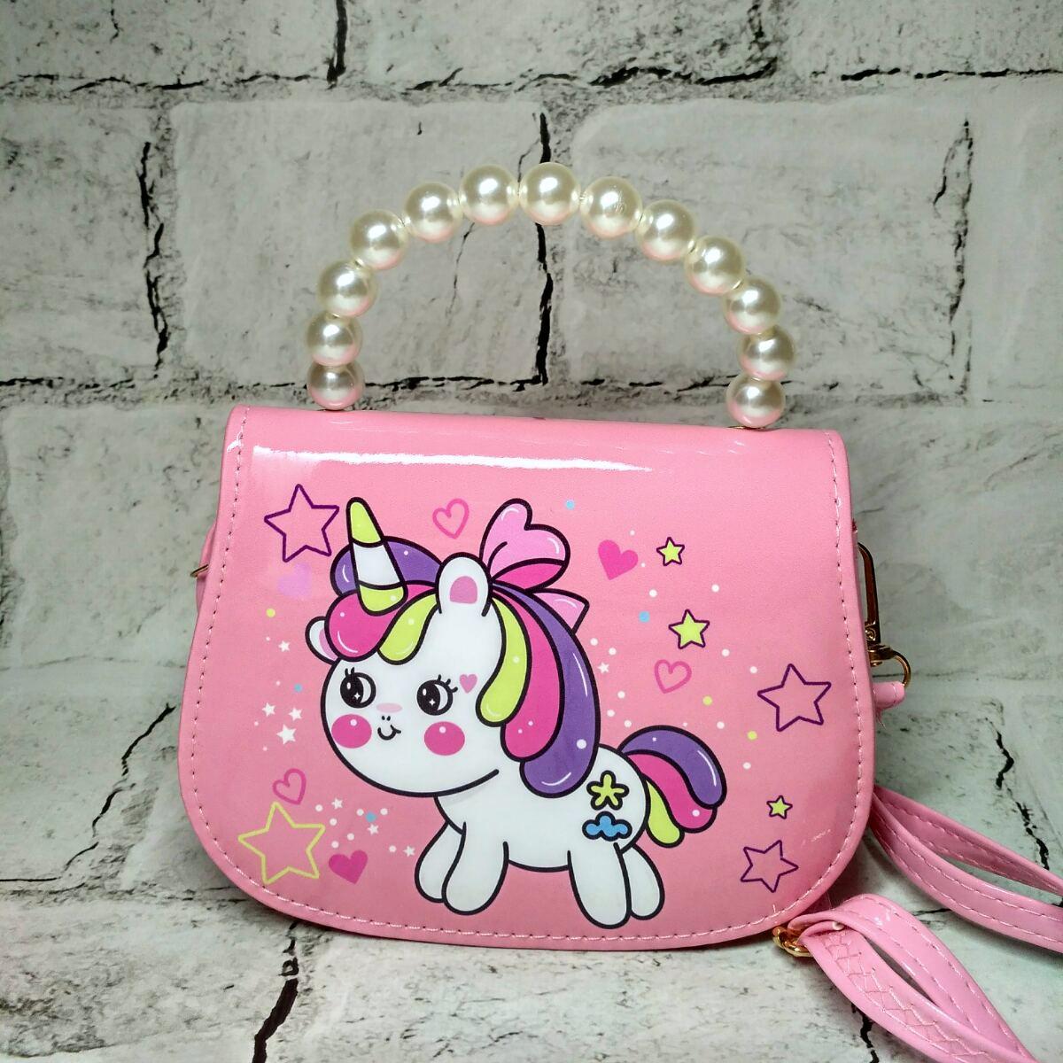 Сумочка дитяча для дівчинки лакова з ремінцем Єдиноріг 16,5х12х7 см Рожевий (9122-2)