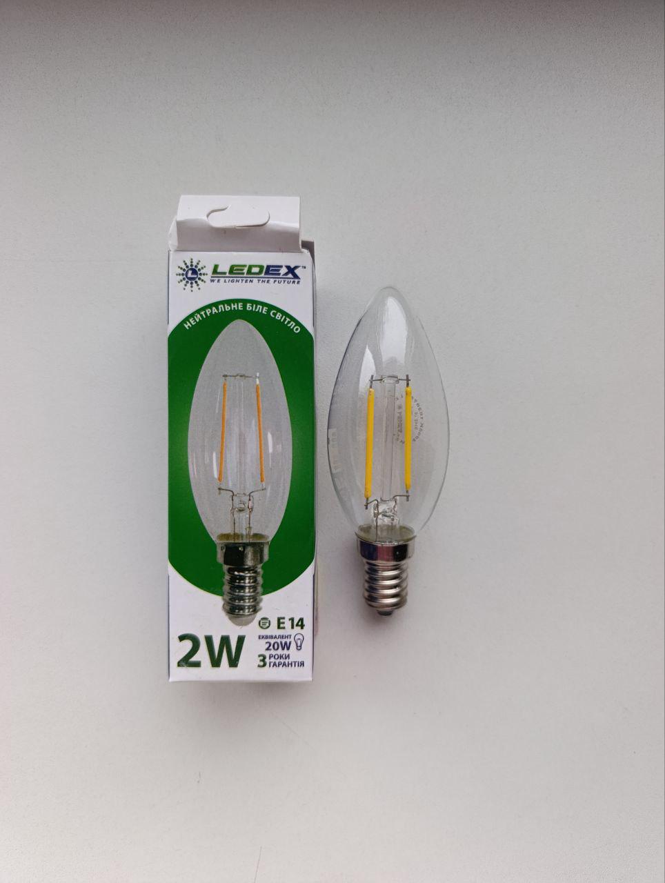 Світлодіодна лампа-філамент Едісона свічка 2W Е14 4000К Білий (31022687)