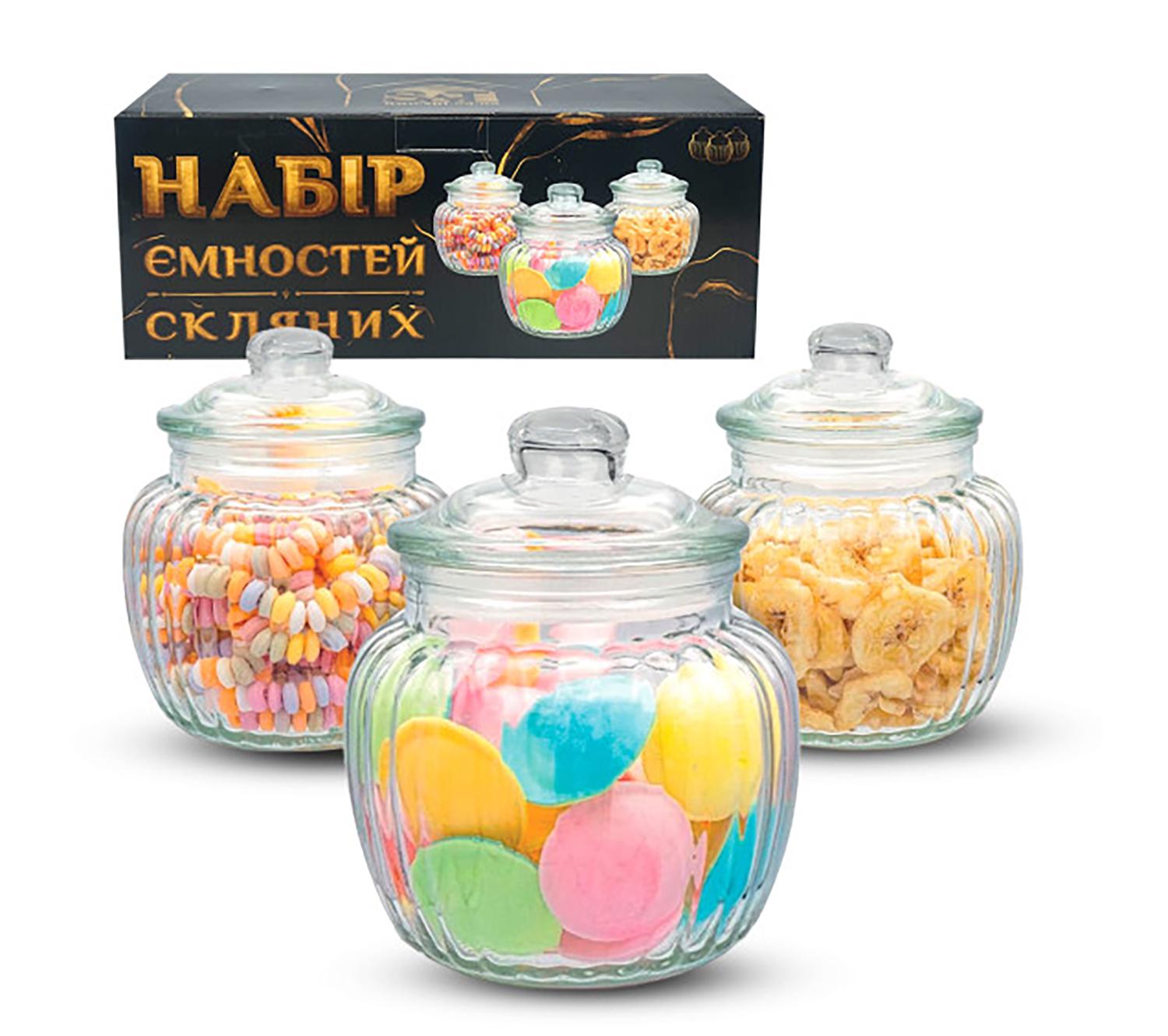Набор стеклянных емкостей банок с крышкой для хранения сыпучих продуктов 660 мл 3 шт. (87673) Набор стеклянных емкостей банок с крышкой для хранения сыпучих продуктов 660 мл 3 шт. (87673)