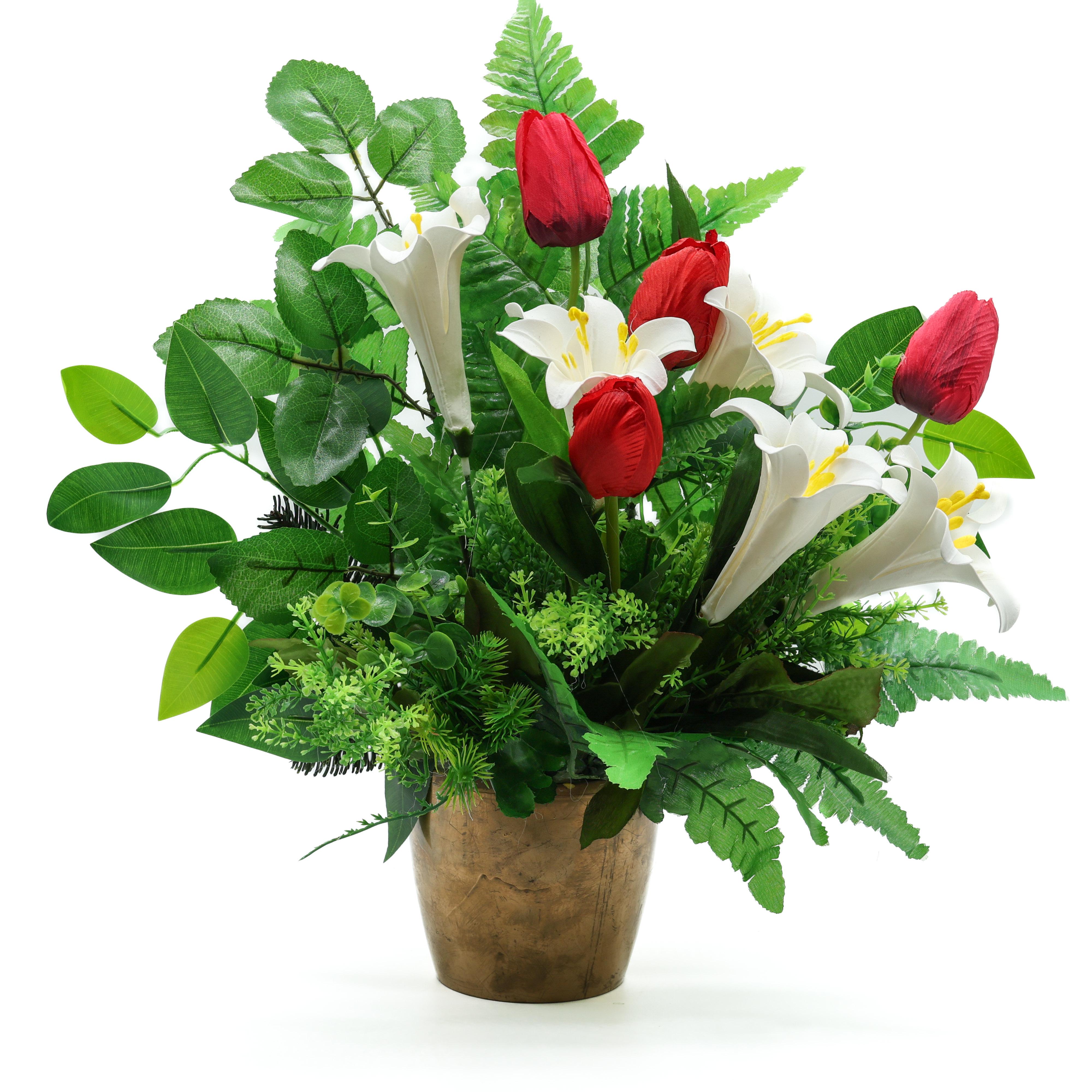 Композиция из искусственных цветов в золотистом кашпо (К3030ЛТ)