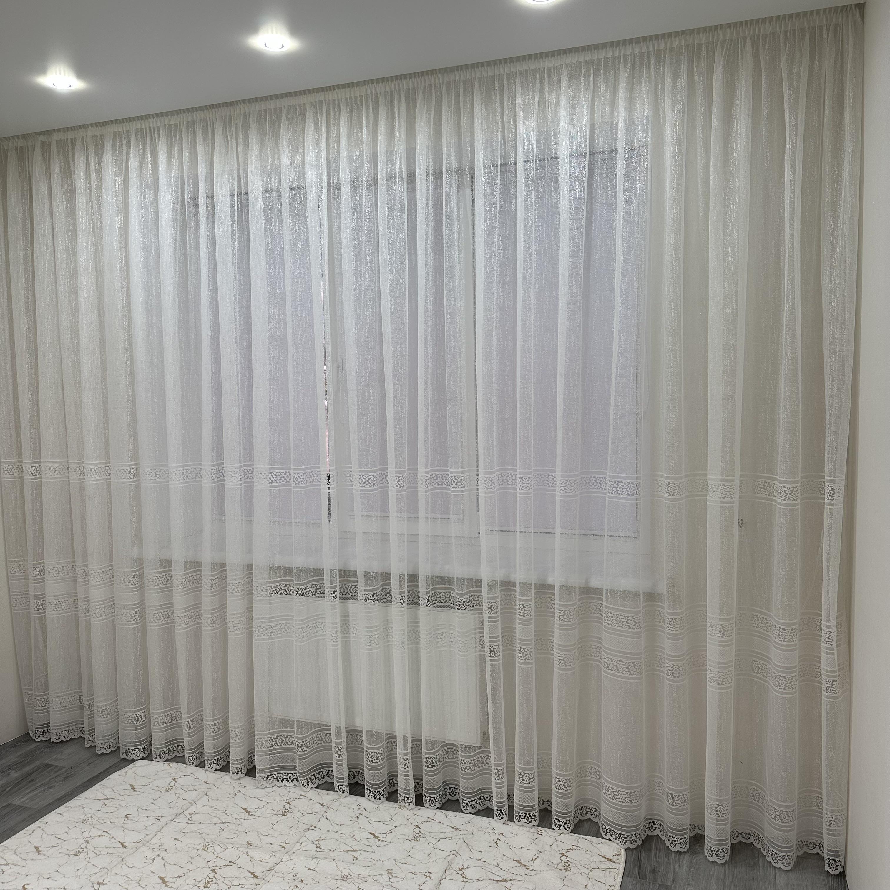 Тюль жаккард готова з візерунком 300х270 см на тасьмі 6 см 2 ряди петель Молочний (ТПМ-3) - фото 2 Тюль жаккард готова з візерунком 300х270 см на тасьмі 6 см 2 ряди петель Молочний (ТПМ-3) - фото 2