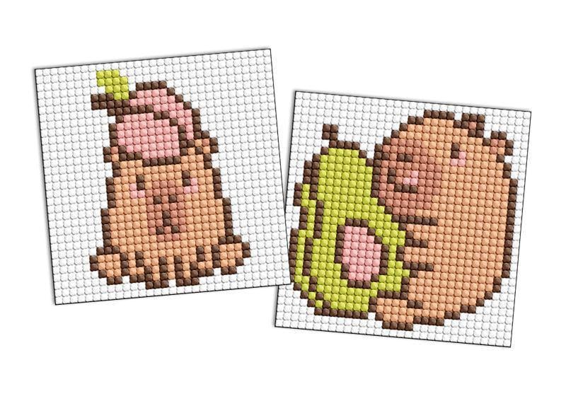 Алмазна мозаїка на магніті Ideyka Капібара: персик та авокадо з 2 сюжетів 9х9 см (Id-AMG1157)