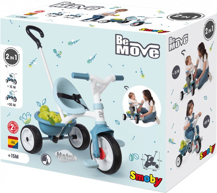Велосипед трехколесный Smoby Be Move Blue 740331 с родительской ручкой Голубой - фото 8