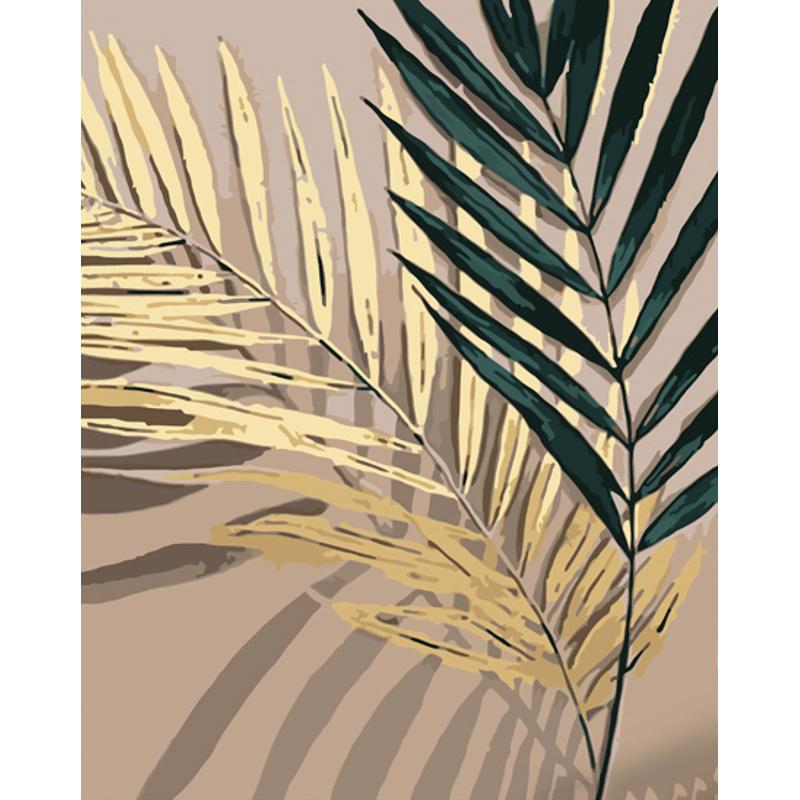 Картина по номерам Strateg Премиум Золотые и зеленые листья 40x50 см (GS1090)