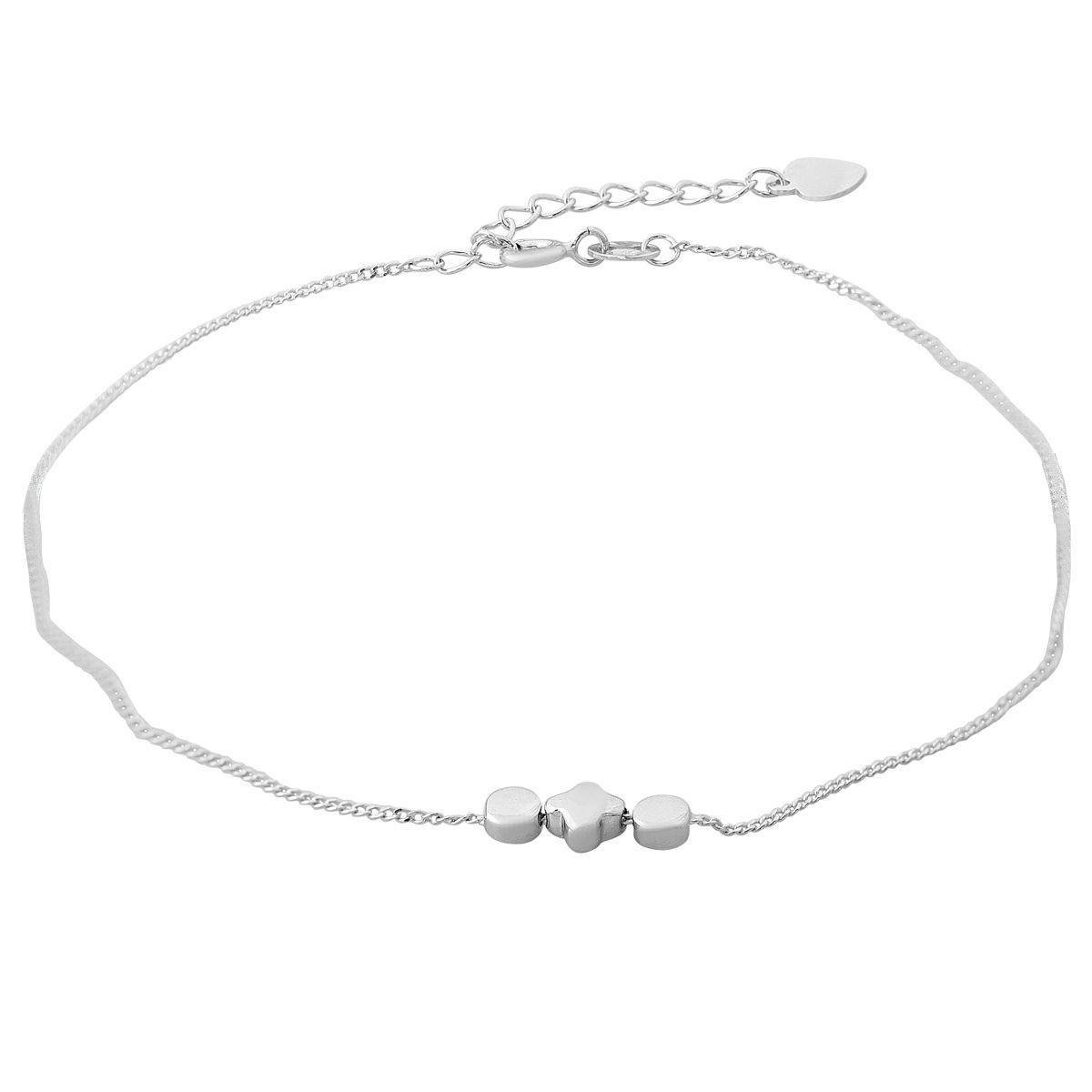 Браслет серебряный на ногу с фигурными вставками