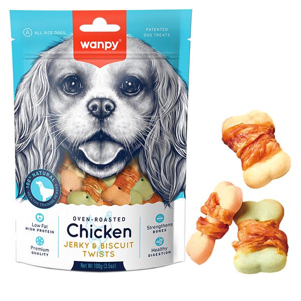 Лакомство для собак Wanpy Chicken Jerky&Biscuit Twists бисквит с вяленой курицей (BA-04H)