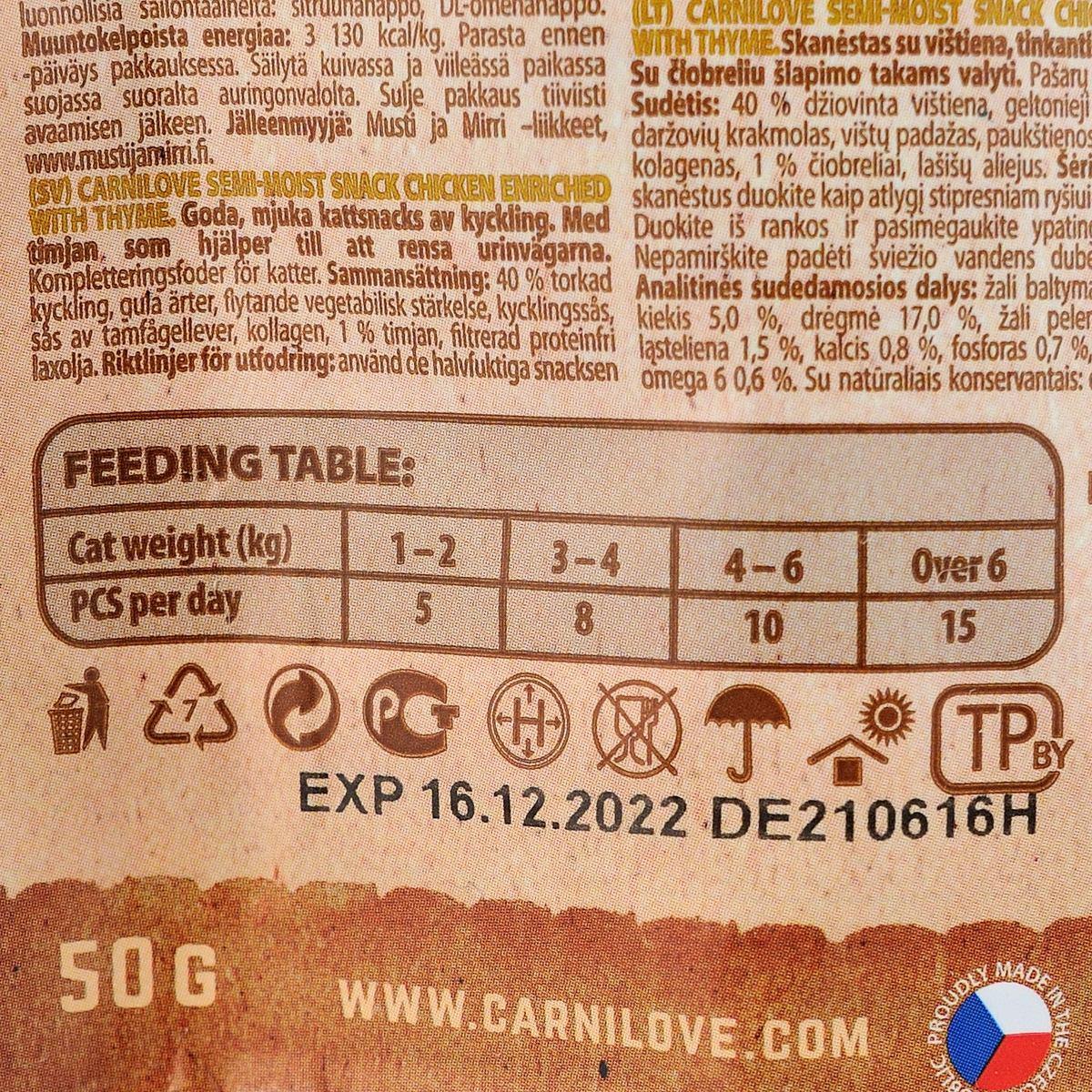 Лакомство для кошек Carnilove Cat Semi Moist Snack с курицей и тимьяном 50 г (1886608081) - фото 3 Лакомство для кошек Carnilove Cat Semi Moist Snack с курицей и тимьяном 50 г (1886608081) - фото 3
