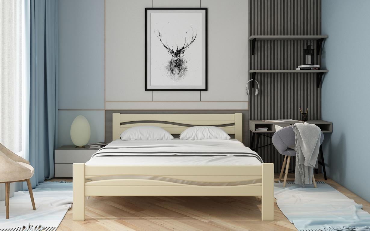 Кровать двуспальная STEMMA Волна из натурального дерева сосна 180x200 см Айвори (52019)