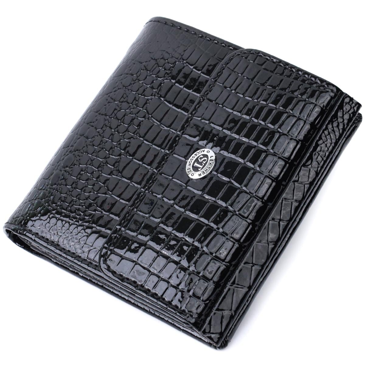 Кошелек ST Leather 22706 фактурный с тиснением под рептилию из натуральной кожи Черный (168-136-22706)