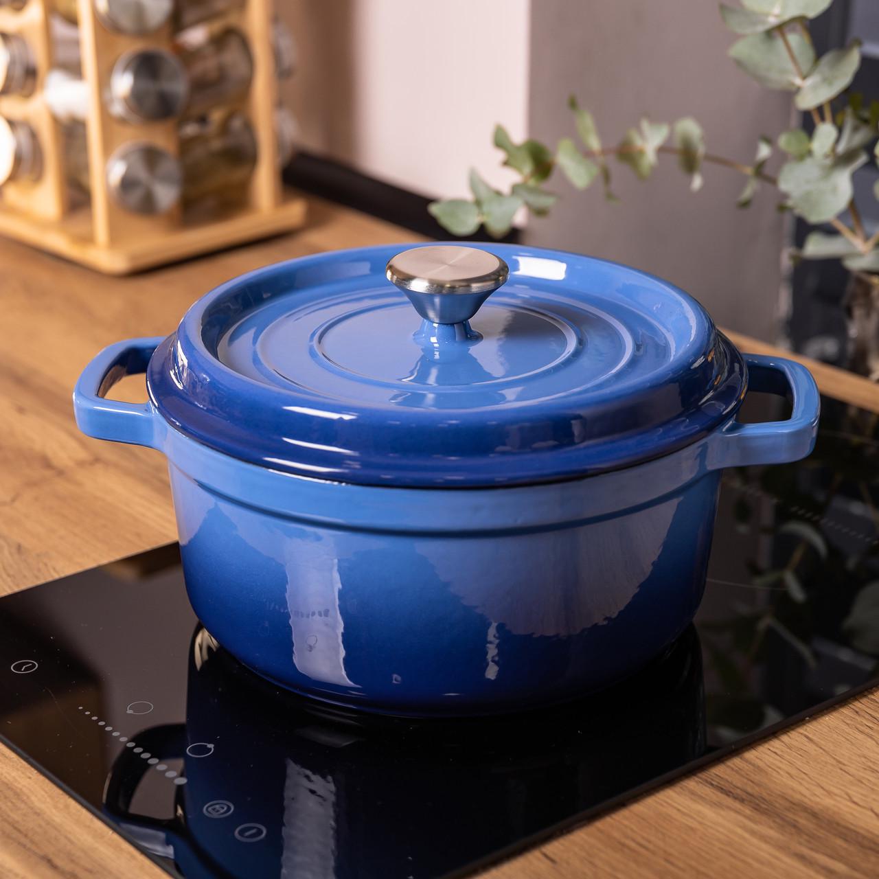 Кастрюля чугунная/эмалированная с крышкой 3 л 24 см Синий (HP-1-3BL)