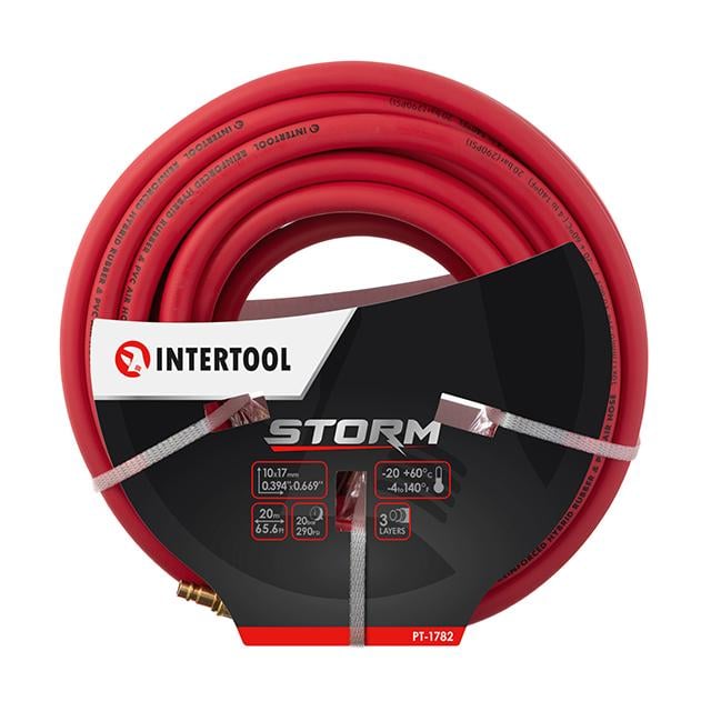 Шланг гібридний професійний Intertool 20 атм 10х17 мм 20 м з латунними швидкороз'ємними з'єднаннями STORM (PT-1782)
