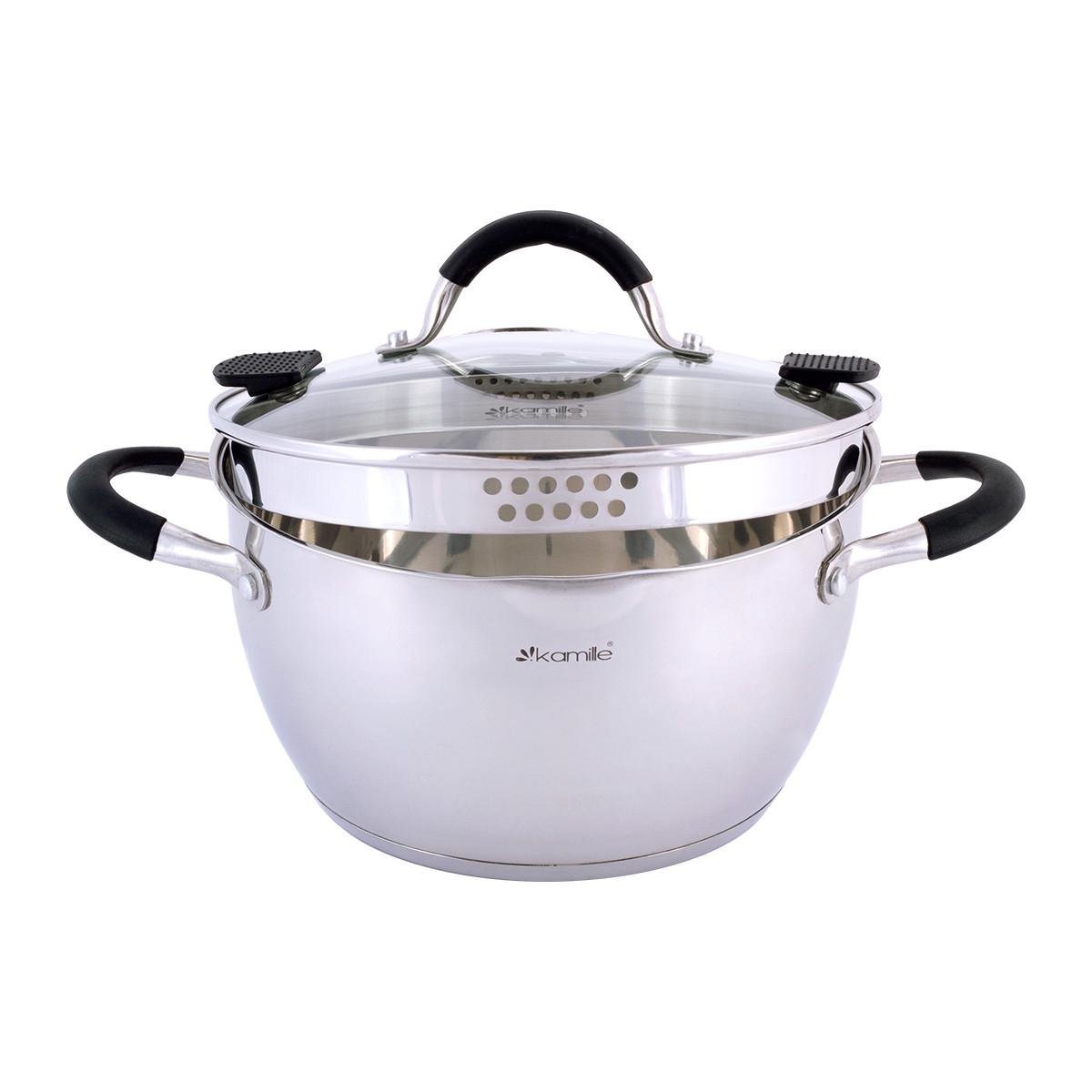 Кастрюля Kamille Vizo из нержавеющей стали с крышкой для слива воды 6 л Кастрюля Kamille Vizo из нержавеющей стали с крышкой для слива воды 6 л