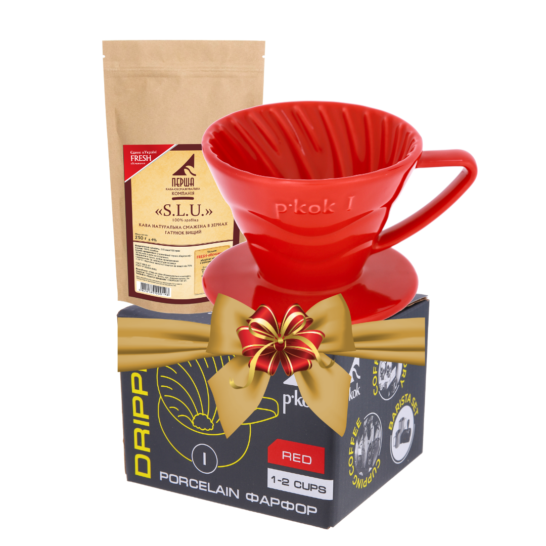 Подарочный бокс кофе и пуровер Pkok V60 01 керамический Красный Подарочный бокс кофе и пуровер Pkok V60 01 керамический Красный