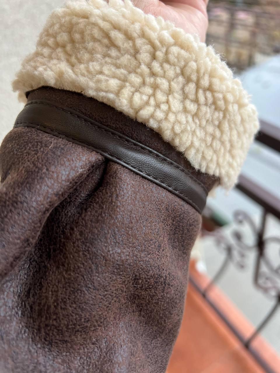 Дубленка женская Aftf Basic 2413 короткая косуха оверсайз на молнии с мехом экозамша S Коричневый (3129) - фото 9 Дубленка женская Aftf Basic 2413 короткая косуха оверсайз на молнии с мехом экозамша S Коричневый (3129) - фото 9