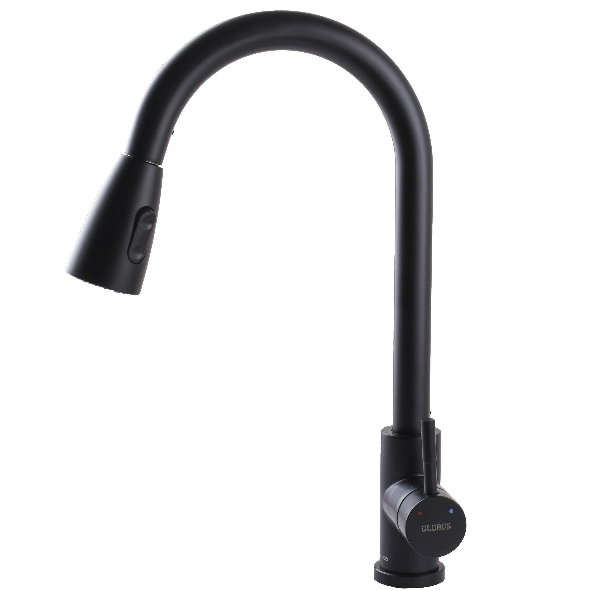 Смеситель для кухни с вытяжной лейкой GLux ALPEN SBT1-2031-BB Черный (26598) - фото 3