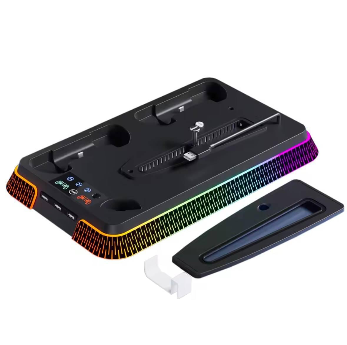 Док-станція YH66S для PS5/PS5 Pro/PS5 Slim із зарядкою для геймпадів Dualsense з вентилятором і RGB підсвічуванням Black