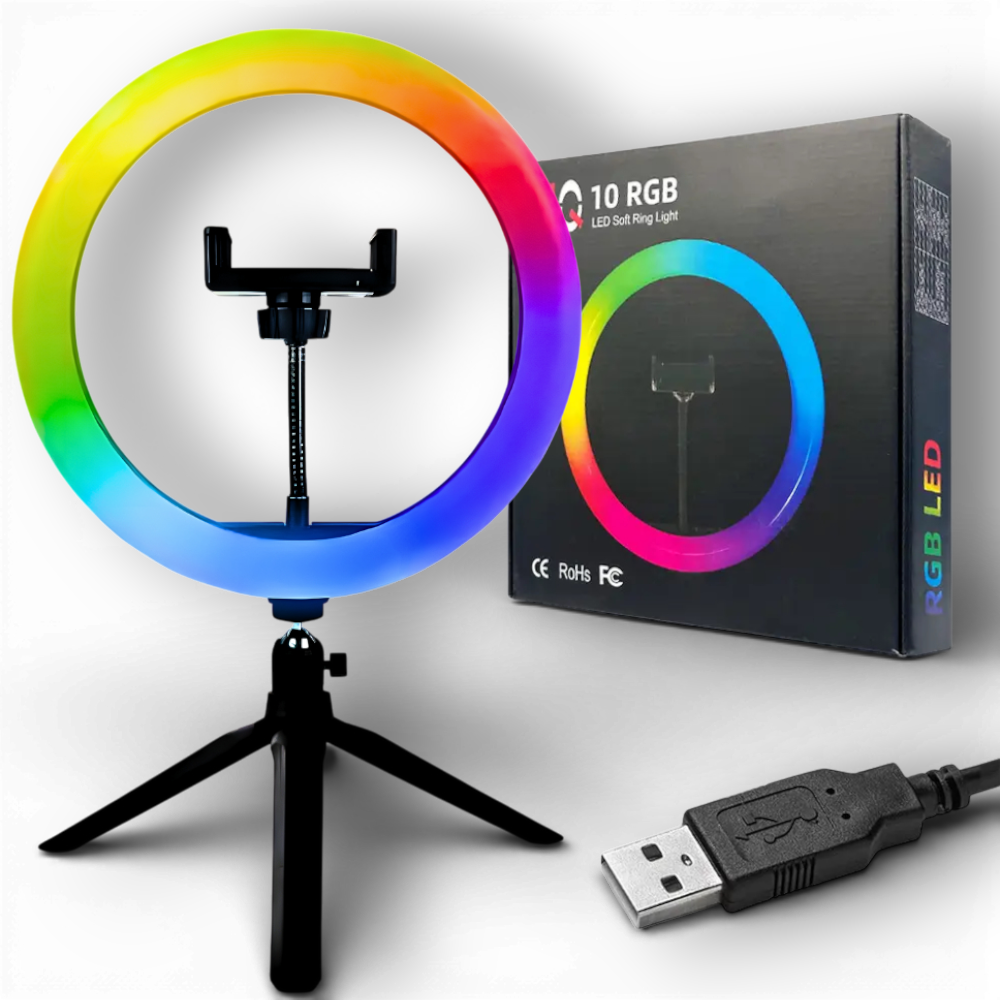 Кільцева LED-лампа для телефону RGB USB з триногою 26 см (HQ-10RGB)