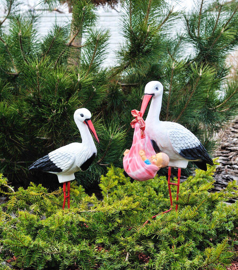 Садова фігура Сім'я лелек з немовлям дівчинкою №49 на металевих лапах (11990a87)