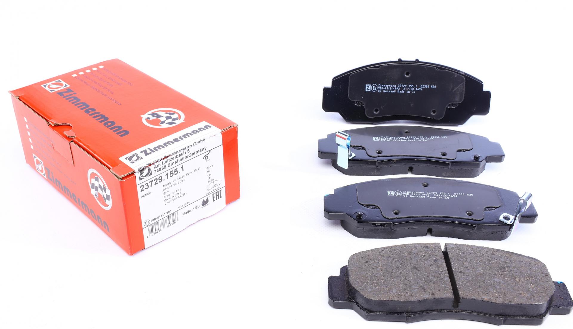 Колодки тормозные передние ZIMMERMANN Honda Accord/Civic 00- Sumitomo 149x60x18 R15 (23729.155.1 ZIMMERMANN)